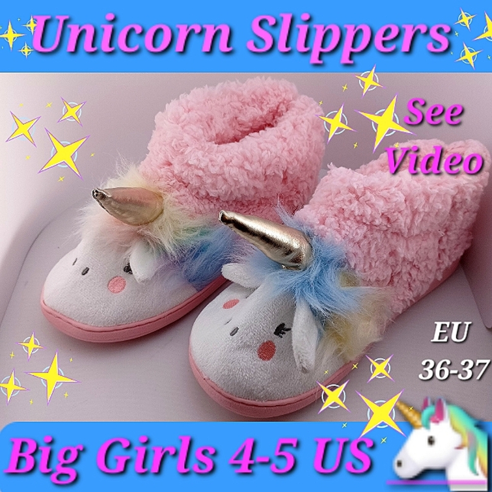 🌟 Unicorn slippers Big girl 4-5 US  NEW